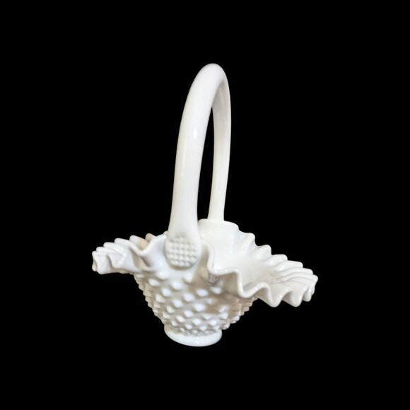 Fenton Other - Vintage Fenton Hobnail Milk Glass Basket with Ruffled Edge